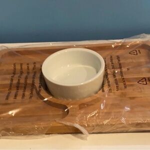 Avon White Ceramic Dip Bowl with Bamboo Serving Board